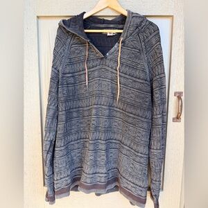 Carbon 2 Cobalt Men's Gray Knit Cotton V Neck Hoodie w/ Leather Ties